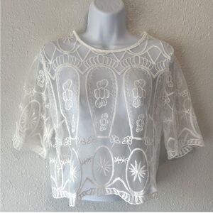 Sheer Embroidered Lace Crop Top